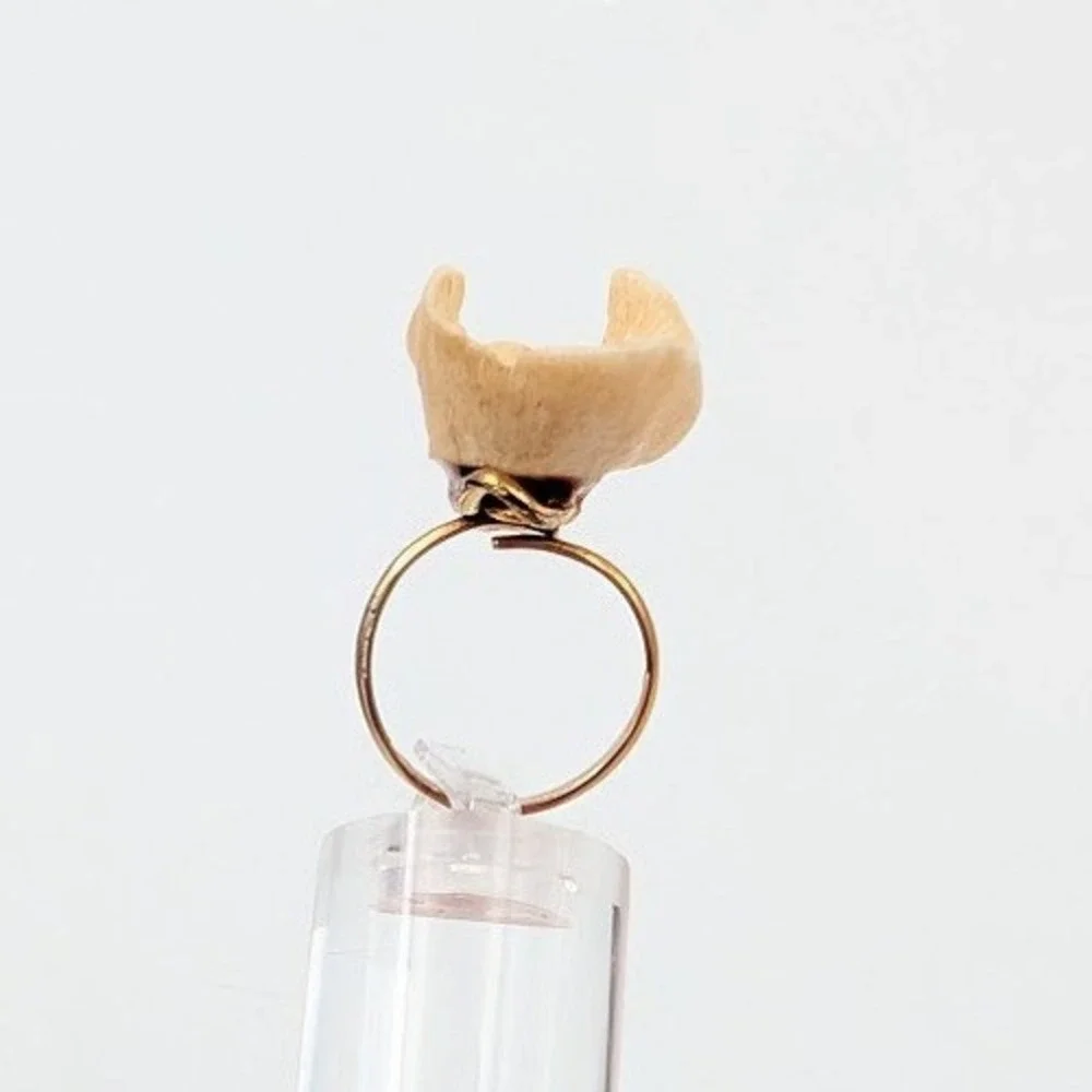 Vintage Natural Mushroom Coral Ring Gold Tone Organic Statement Ring Size 7